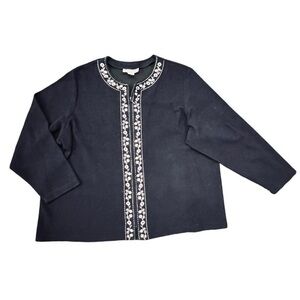 Vintage Cathy Daniels Women's Cardigan Embroidered‎ Long Sleeve Black Size 1X
